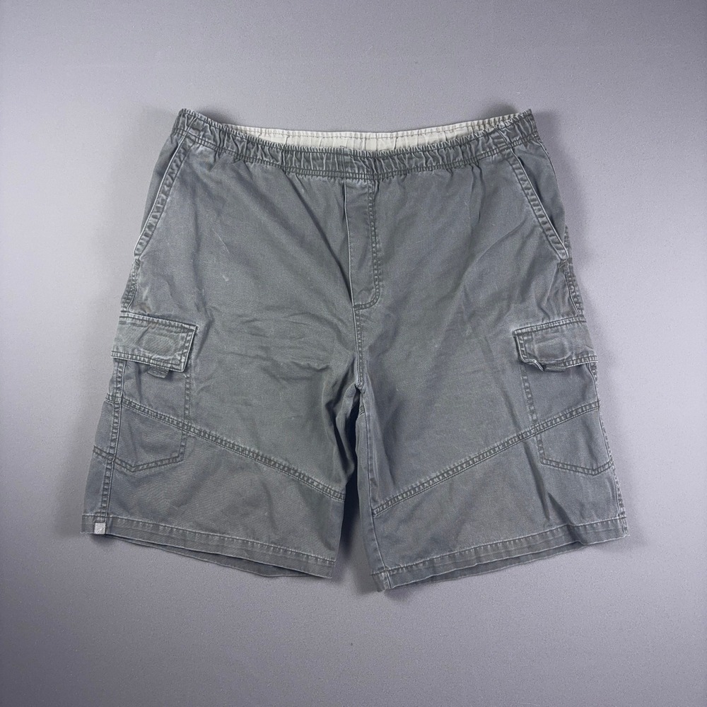 Vintage OP Ocean Pacific Grey Cargo Shorts Mens Large Elastic Waist Cotton Twill
